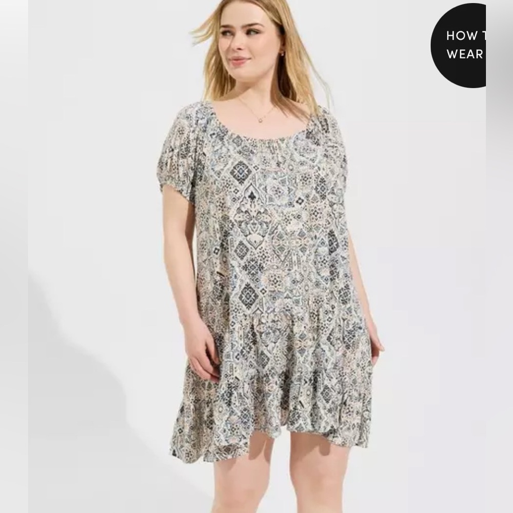TORRID Mini Washable Gauze Puff Sleeve Tiered Trapeze Dress